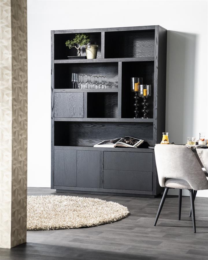 Wandkast Helsinki 150×220 cm 2delig 3drs. 2 laden | zwart