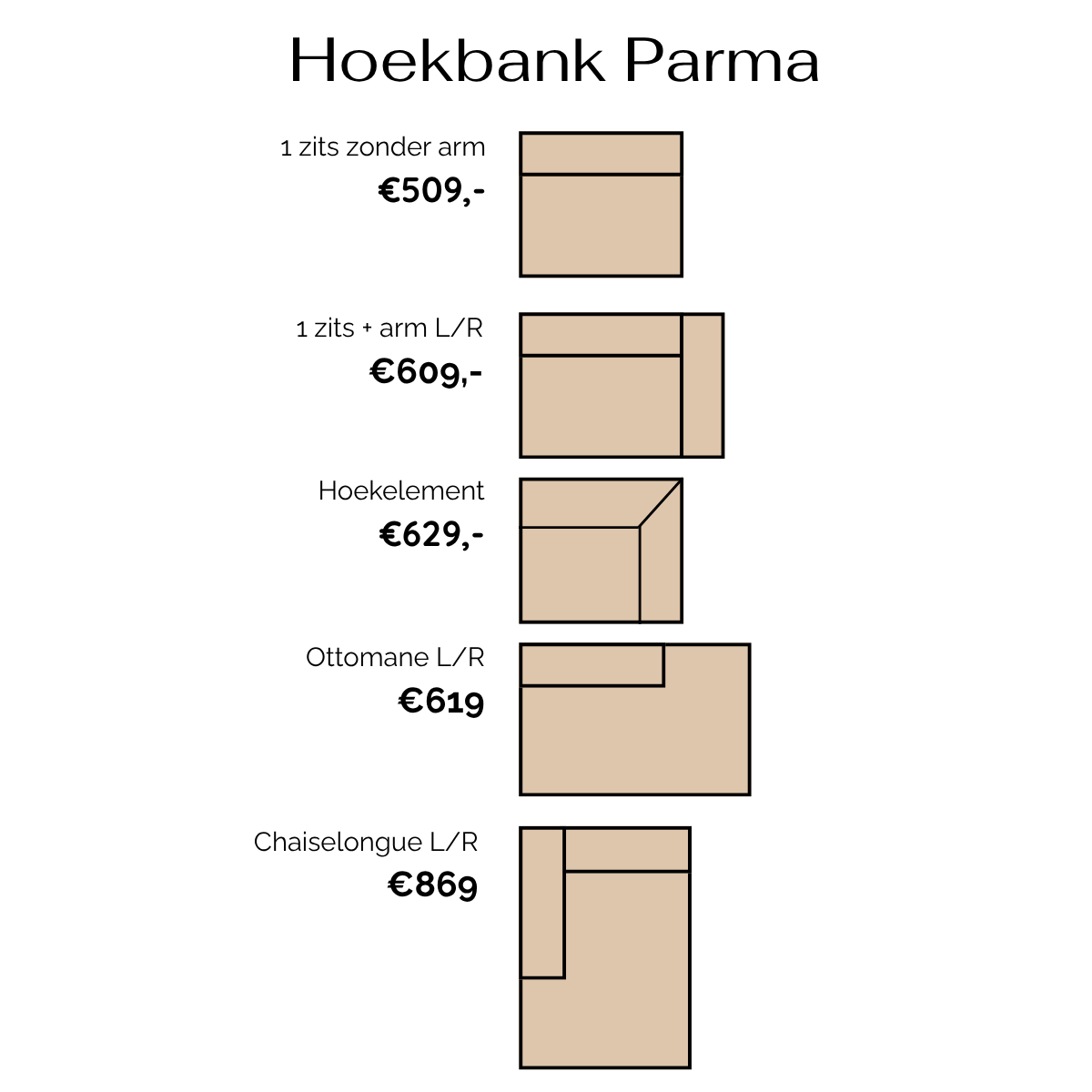 Hoekbank Parma | Modulair | Beschikbaar in >100 kleuren